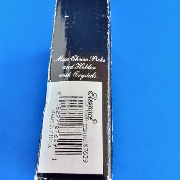 vtg set 6 mouse cheese picks and silverplate holder with crystals charcuterie - Picture 11 of 11